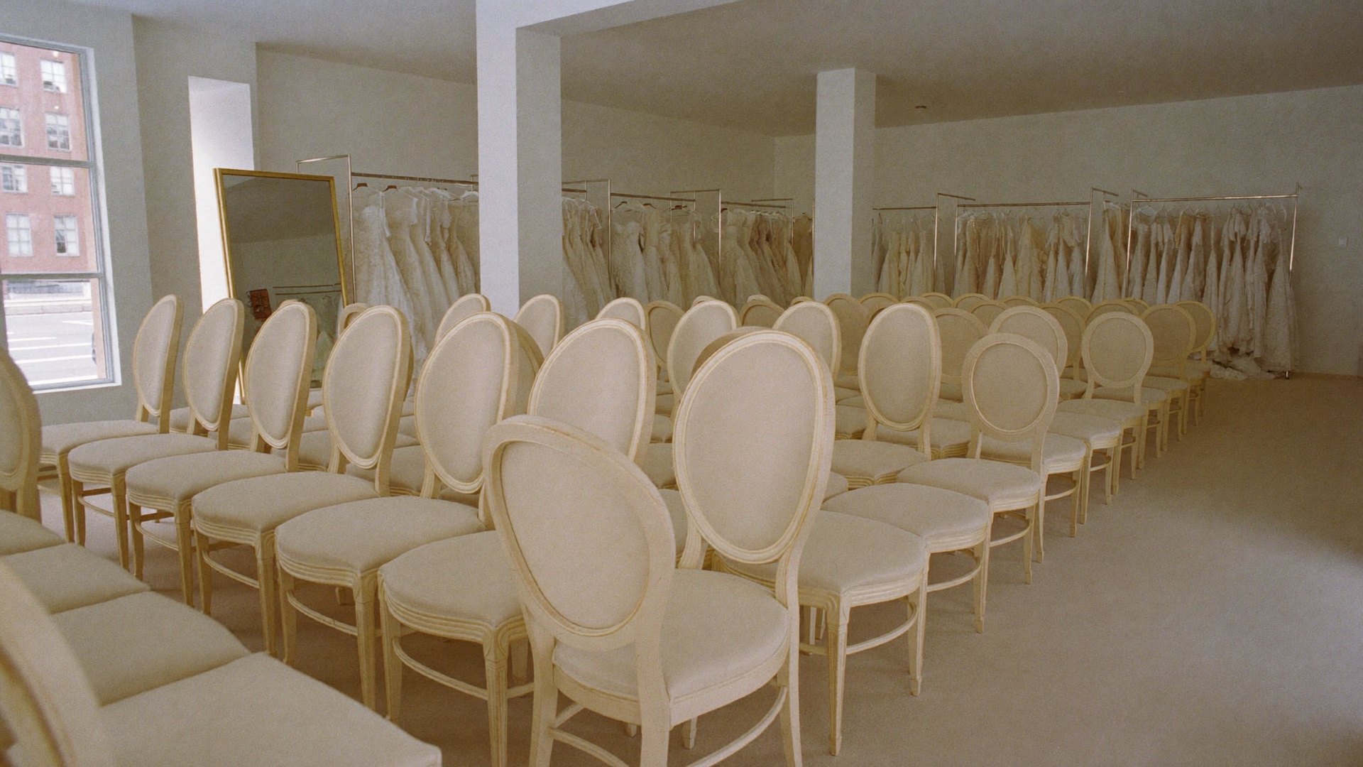 Quiet bridal boutique showroom on a slow weekday